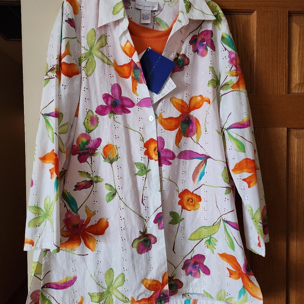 Susan Graver Floral jacket with sleeveless tank